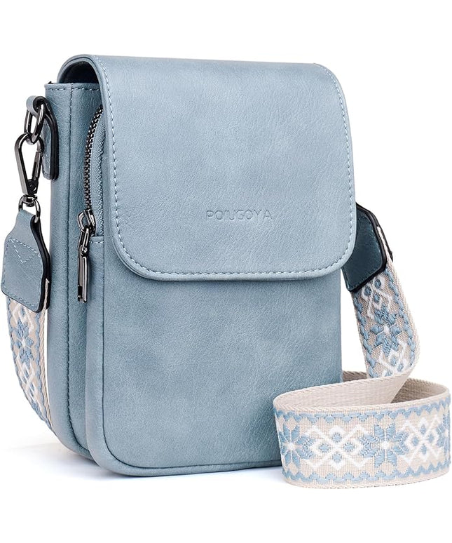 POIUGOYA Small Crossbody Bags for Women Trendy,Leather Triple Compartment Cell Phone Crossbody Wallet Purses with Card Slots