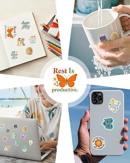 100PCS Mental Health Stickers Pack Matters Awareness Vinyl Waterproof Sticker for Teens Adults Aesthetic Decals Decorative Funny Car Decals Water Bottle Phone Birthday Gifts