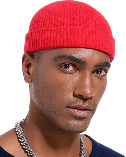 vidsel Thin Wool Fisherman Beanie Hat for Men Women Fall Winter,Short Knit Cuffed Fashion Trawler Skull Cap,Watch Cap