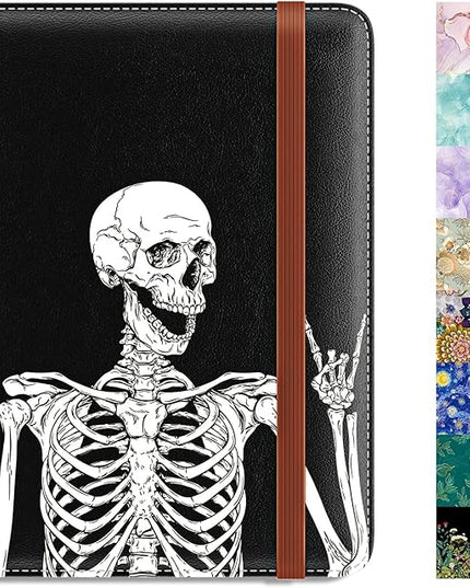 Rimilak Passport Holder, RFID Blocking Passport Cover Wallet Travel Essentials, Leather Travel Documents Organizer Protector for Women and Men, OK Skull