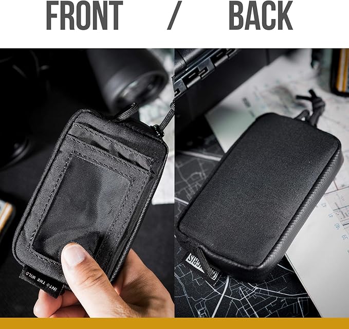 ONETIGRIS Front Pocket Wallet with Zippers Small Coin Purse Tactical Wallet Nylon Minimalist Wallet for Men Women, Black