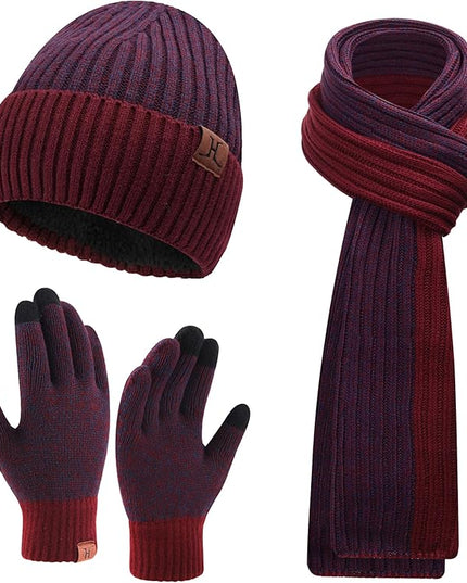 FZ FANTASTIC ZONE Mens Winter Knit Hat Beanie Long Neck Scarf Touchscreen Gloves Set Fleece Skull Caps Gifts for Men Women