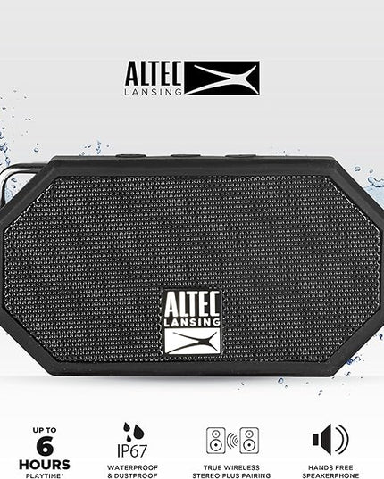 Altec Lansing Mini H2O - Waterproof Bluetooth Speaker, IP67 Certified & Floats in Water, Compact & Portable Speaker for Hiking, Camping, Pool, and Beach,Black