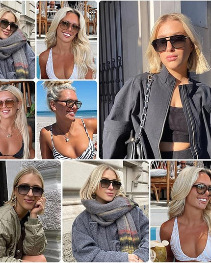 Retro Aviator Sunglasses for Women Men Trendy Classic Square 70s 80s 90s Vintage Shades Double Bridge Aviators FZN813
