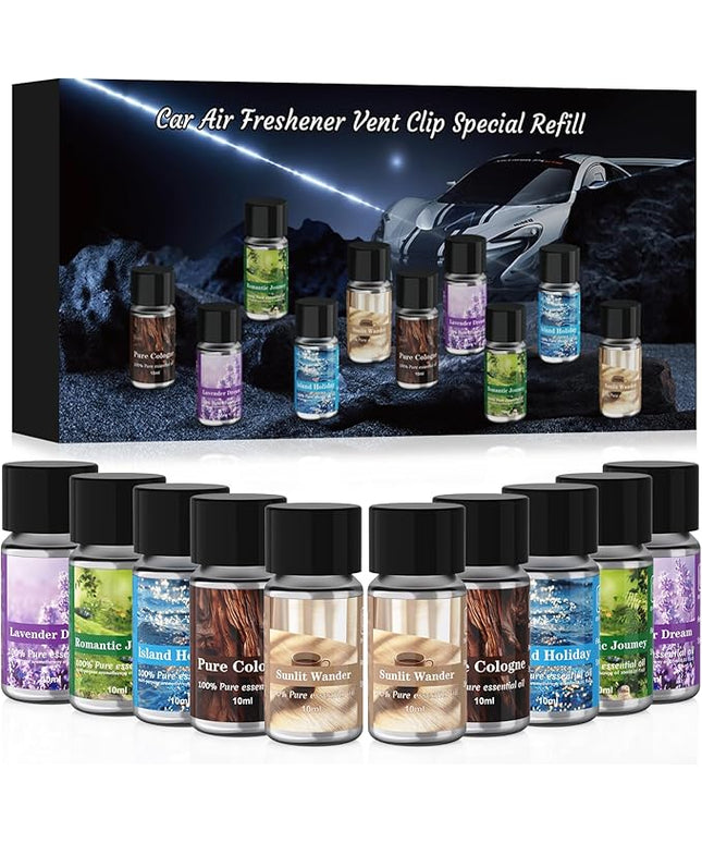 Car Air Freshener Refill, Car Air Freshener Vent Clip Special Refill, 5 Scents, 10 Bottles (Excluding Machine)