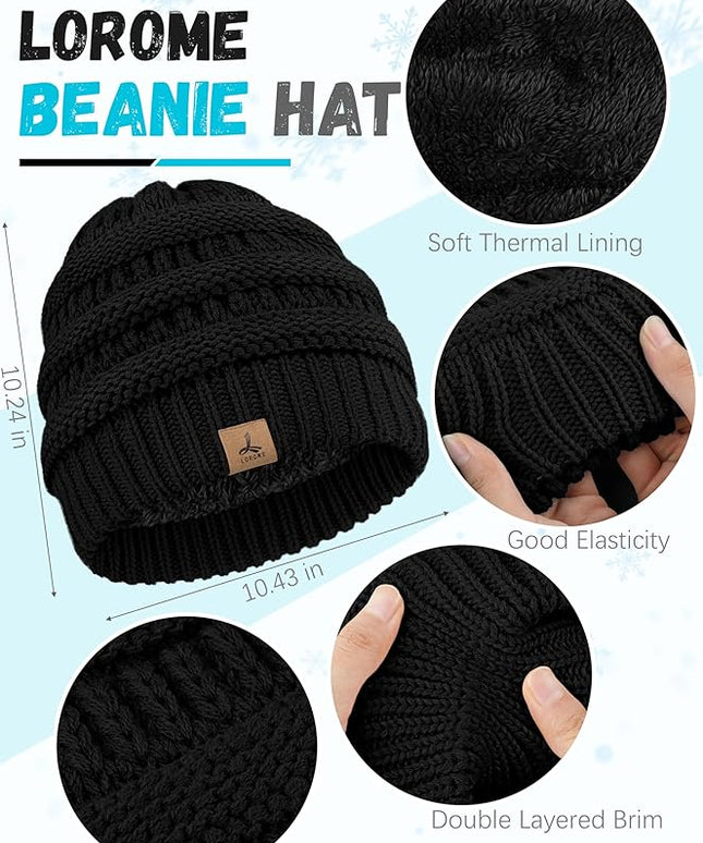 Winter Beanie Hat Scarf Gloves, Warm Fleece Knit Hats Touch Screen Gloves Neck Scarf Set Winter Gifts for Unisex Adult