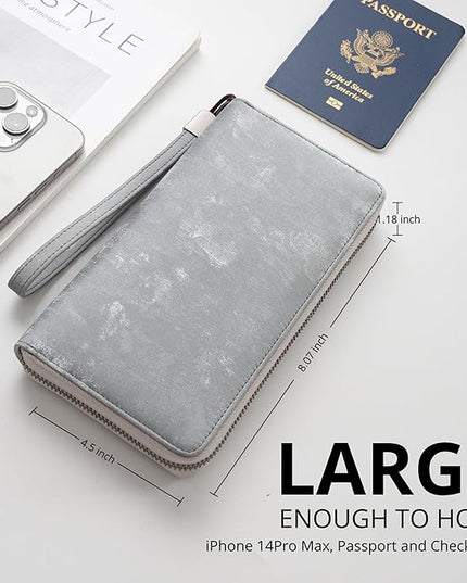 Bveyzi Women RFID Blocking Wallet Leather Zip Around Phone Clutch Large Capacity Ladies Travel Purse Wristlet | RFID Blocking, Zip Around, Large Capacity