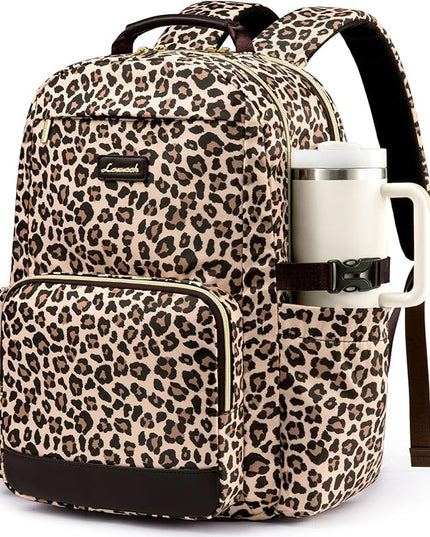LOVEVOOK Laptop Backpack for Women with Pouch Pocket for Large Capacity Cup,17 Inch Laptop Computer Bag Travel Backpack Purse,Waterproof Work Business Backpack College Teacher Bags,Leopard print