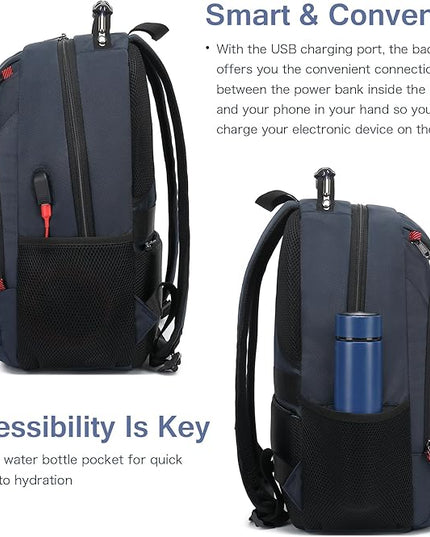 Boavan Laptop Backpack for men, 15.6 inch Laptop Bag with USB Port, Waterproof Travel Work Backpack Purse, Anti-Theft Teacher Nurse Doctor Casual Bookbags Office Business backpack，Classic Navy