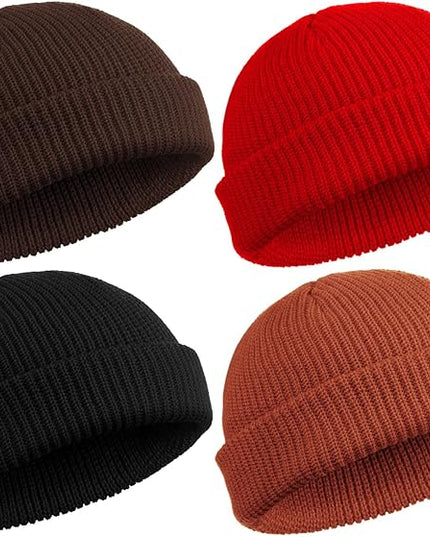 SATINIOR 4 Pieces Trawler Beanie Watch Hat Roll up Edge Skullcap Fisherman Beanie Unisex