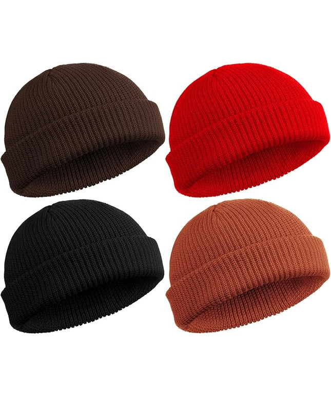 SATINIOR 4 Pieces Trawler Beanie Watch Hat Roll up Edge Skullcap Fisherman Beanie Unisex