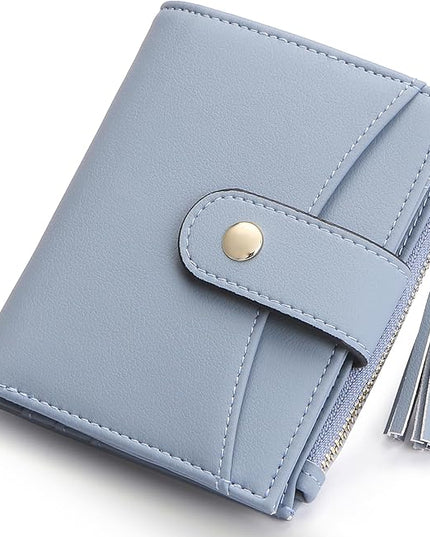 yiijay Small Wallet for Women RFID Blocking Tassle Bifold Slim Thin Leather Wallet Credit Card Holder Wallet Ladies Mini Wallet with Zipper Pocket