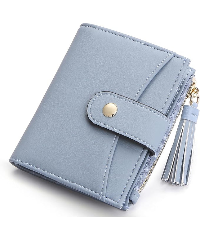 yiijay Small Wallet for Women RFID Blocking Tassle Bifold Slim Thin Leather Wallet Credit Card Holder Wallet Ladies Mini Wallet with Zipper Pocket