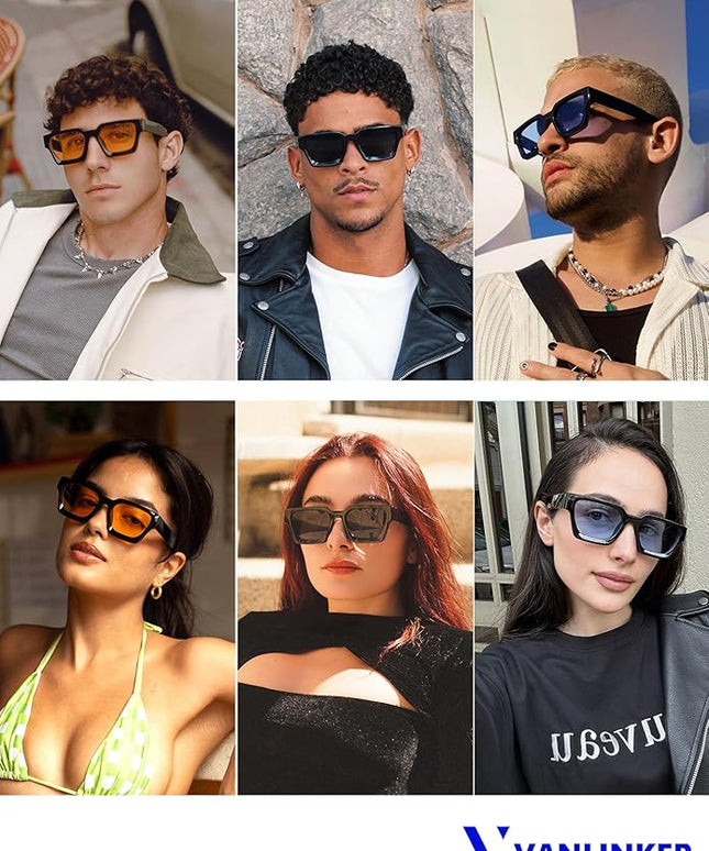 VANLINKER Thick Square Sunglasses for Men Women Retro Chunky Rectangle Shades UV400 Protection VL9731