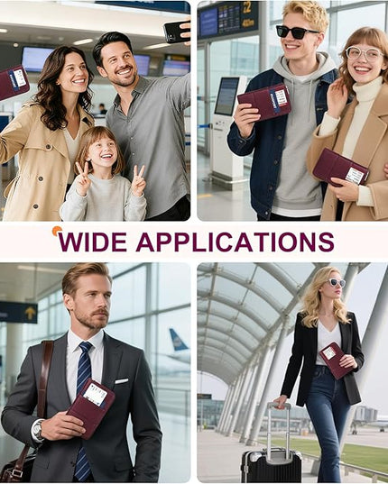Family Passport Holder Wallet with Zipper, RFID Blocking Travel Document Organizer, PU Leather Passport Wallet for Women Men, Passport Cover Travel Wallet for Boarding Pass, ID, Money, Tickets