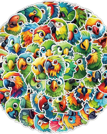 50 Pcs Colourful Parrot Stickers Pack for Kids Teens Adults, Cute Parrot Waterproof Vinyl Stickers for Laptop Phone Case Guitar Skateboard Helmet Bike Car