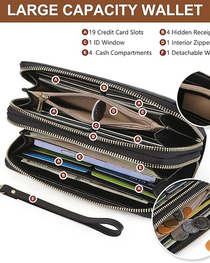 yiijay Womens Wallet RFID Blocking Large Capacity Leather Double Zip Wristlet Wallet Credit Card Phone Holder Ladies Clutch Purse Flora