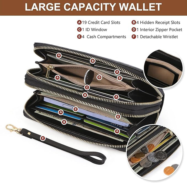 yiijay Womens Wallet RFID Blocking Large Capacity Leather Double Zip Wristlet Wallet Credit Card Phone Holder Ladies Clutch Purse Flora