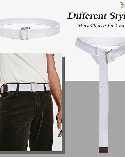 JASGOOD Men Canvas Fabric Belts Casual Web Cloth Belts with Black Double Ring Buckle 2 Pack