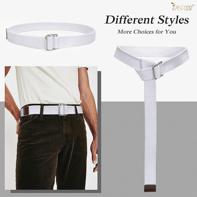 JASGOOD Men Canvas Fabric Belts Casual Web Cloth Belts with Black Double Ring Buckle 2 Pack