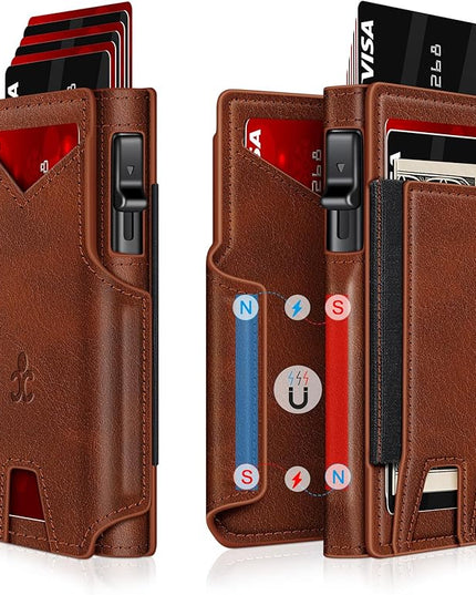 Wallet for Men Wallet with Slim Pop Up Card Holder 9-13 Cards, Bifold Minimalist Smart Wallet RFID Blocking Credit Card Holder with ID Window & Stretchable Cash Slot Compact Metal Aluminum Card Case