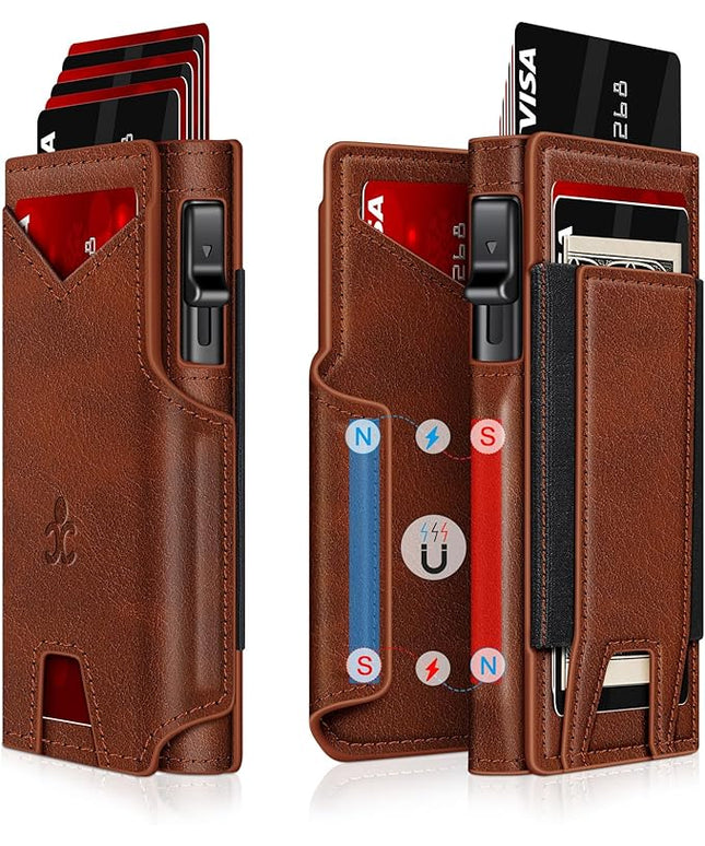 Wallet for Men Wallet with Slim Pop Up Card Holder 9-13 Cards, Bifold Minimalist Smart Wallet RFID Blocking Credit Card Holder with ID Window & Stretchable Cash Slot Compact Metal Aluminum Card Case