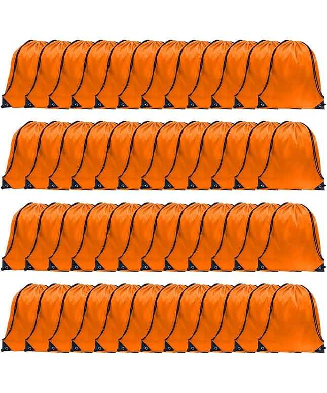 GoodtoU Drawstring Backpacks, Drawstring Bags Bulk Nylon Backpack Draw String Back Bag Cinch Sack Drawstring Gym Bag Drawstring Backpack for Sport, Traveling, Team (Orange, 48Pcs)