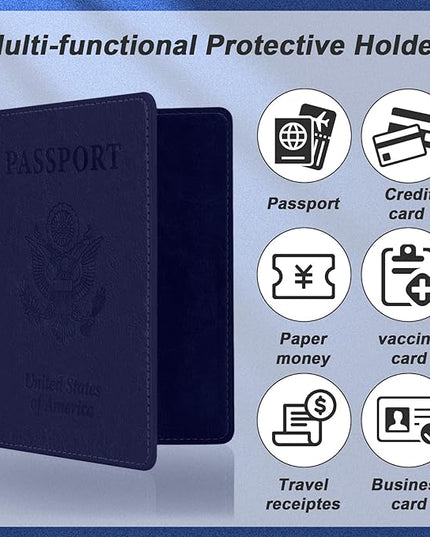 Passport Holder, Passport Holder for Travel, Travel Passport Holders Must Haves for Women Men, Passport Cover Passport Wallet Case Holders for Travels Cruise Ship Essentials, Dark Blue & Rose Gold