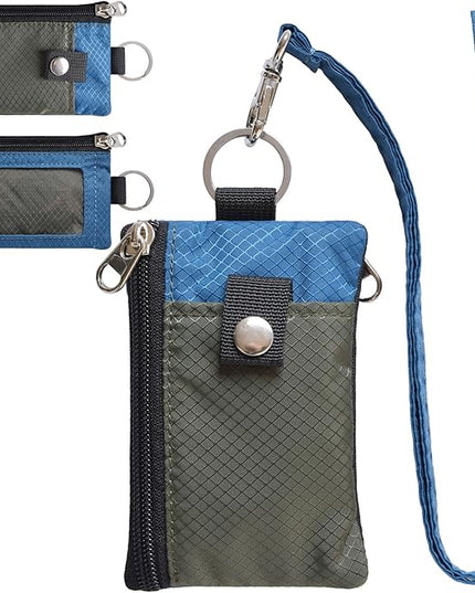 Minimalist RFID Blocking Small Wallet with ID Window,WaterResistant Zip Id Case Wallet with Lanyard Keychain for Cards,Cash,Travel,Women,Men