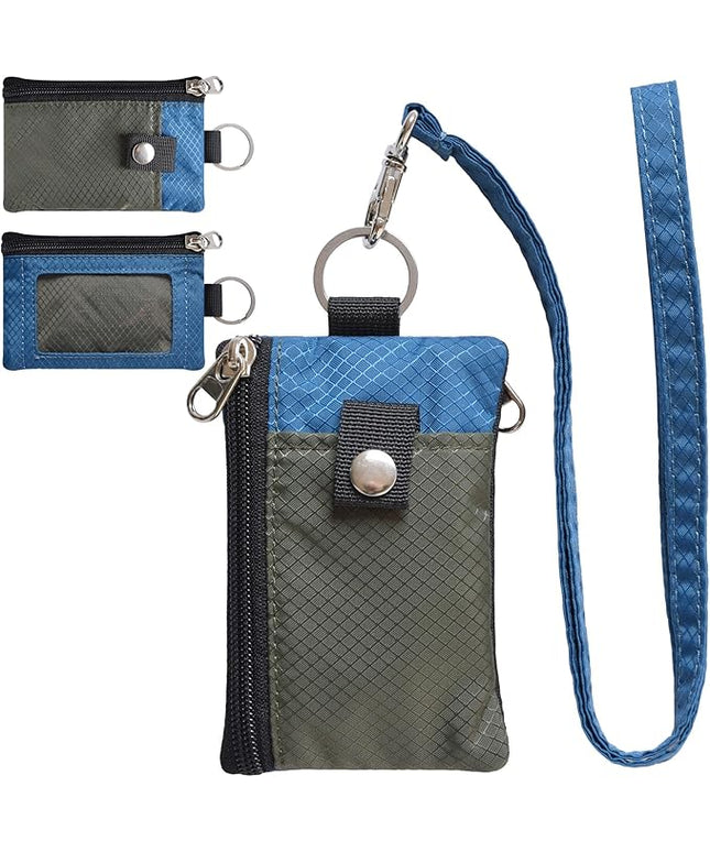 Minimalist RFID Blocking Small Wallet with ID Window,WaterResistant Zip Id Case Wallet with Lanyard Keychain for Cards,Cash,Travel,Women,Men