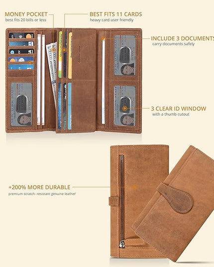 Real Leather Women Wallet Leather with RFID Blocking -Trifold Card Holder Designer Ladies Clutch with ID Window Wallets