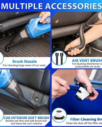 THINKWORK Car Cleaning Kit Car Detailing Kit,Car Cleaning Kit Interior Cleaner with High Power Blue Handheld Vacuum Cleaner,Brush Sets,Windshield Cleaner and Storage Bag,Car Accessories,Car Gift Set