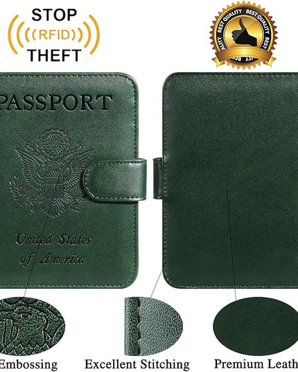 Passport Holder Cover Wallet RFID Blocking Leather Card Case Travel Accessories for Women Men (Atrovirens)