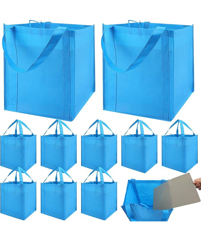 NERUB Set of 10 Reusable Grocery Bags Heavy Duty Shopping Bags Large Grocery Totes with Reinforced Bottom Super Sturdy Handles Washable, Blue