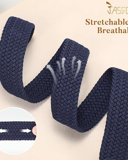 JASGOOD Women Elastic Braided Woven Belt Stretch Canvas Casual Belt 1.4'' for Golf Jeans Pants