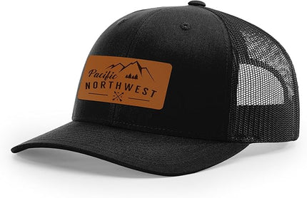 Pacific Northwest Baseball Snapback Trucker Hats with Leather Patch for Men and Women PNW Gifts Outdoor Camping Hiking Cap