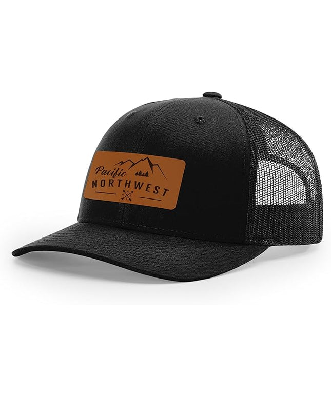 Pacific Northwest Baseball Snapback Trucker Hats with Leather Patch for Men and Women PNW Gifts Outdoor Camping Hiking Cap