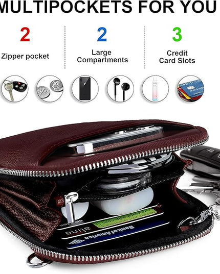 befen Genuine Leather Crossbody Cell Phone Purse for Women, Small Zip Around RFID Blocking Crossbody Wallet Bags
