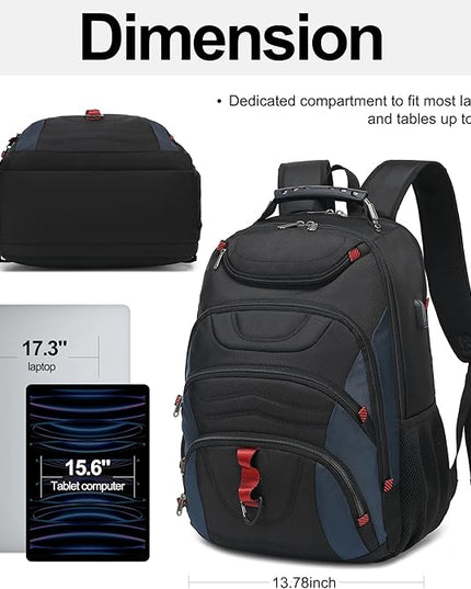 Boavan Laptop Backpack for men, 17.3 inch Laptop Bag with USB Port, Waterproof Travel Work Backpack Purse, Anti-Theft Teacher Nurse Doctor Casual Bookbags Office Business backpack，Black&Classic Navy