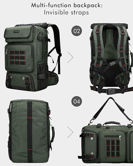 WITZMAN Carry on Travel Backpack for Men Women Airline Approved Convertible Nylon Duffle Backpack Luggage Bag (B682 Army Green)