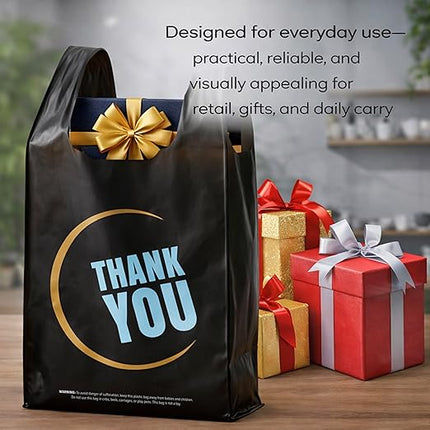 YoYoRain 855 Pack Black T-Shirt Bags with Handles, 11.5"x6.25"x21" Durable HDPE Plastic Shopping & Carry-Out Bags for Grocery, Retail, Takeout & Small Business