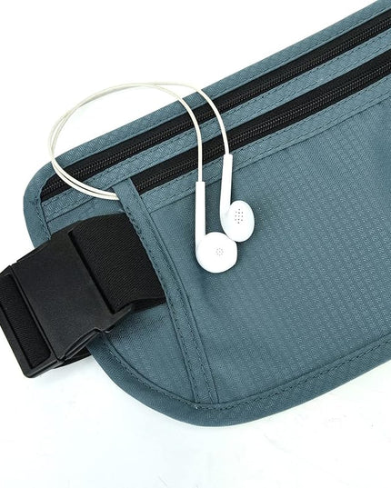 RFID Blocking Money Belt for Men Women, Slim Fanny Pack for Travel，Running,Conceal Waist Wallet for Passport Holder,Phone,Cash(Black Turquoise)