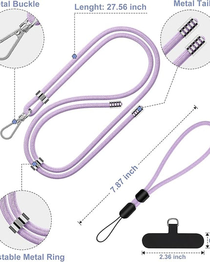 takyu Phone Lanyard, 2 Pack Adjustable Cell Phone Lanyard Crossbody Neck Strap & 2 Pack Phone Wrist Strap with Tether Tabs Compatible for iPhone Android Smartphones-Black Purple