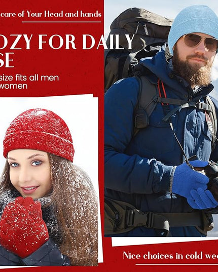 24 Pack Winter Beanies Gloves Cold Weather Unisex Hat Warm Knit Gloves Beanies in Bulk for Men Women, Warm Cozy Gift