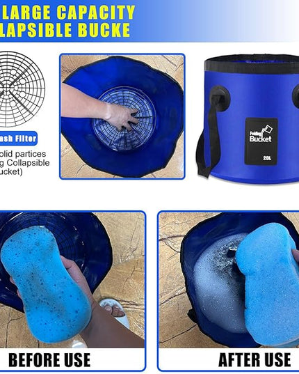 21Pcs Car Wash Kit,62" Car Wash Brush Mop with Long Handle,Car Cleaning Kit,Car Detailing Brush Set,Car Wash Bucket with Filter,Windshield Window Squeegee for Cars RV Truck Boat (Blue)