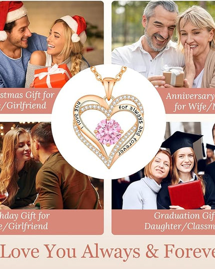 CDE Forever Love Heart Necklaces for Women, Wedding Anniversary, Birthday Mothers Day Christmas Day Gifts for Mom, Mother, Wife, friend, S925 Silver Jewelry with Birthstone Pendant