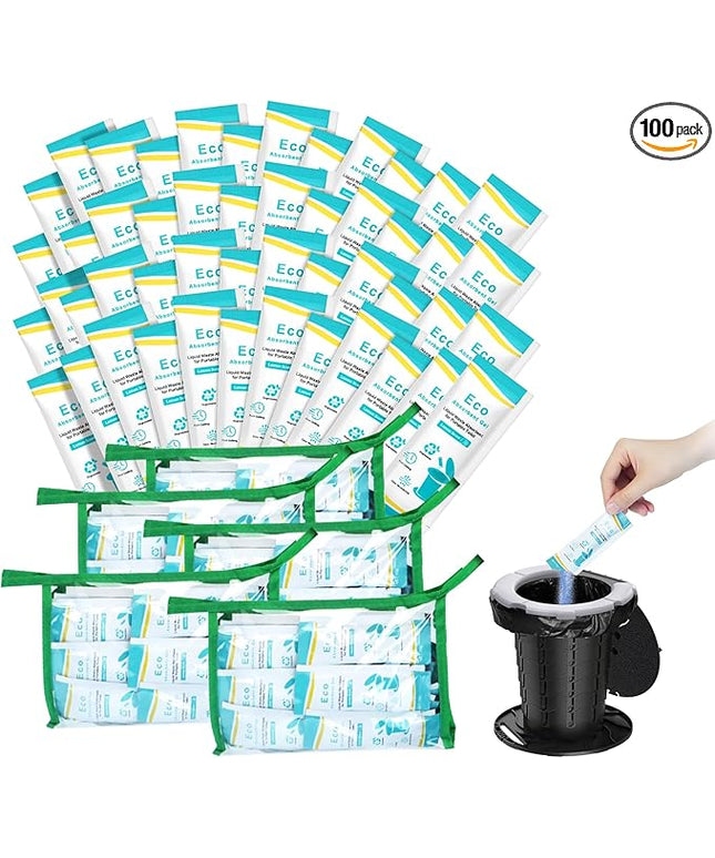 BLIKA 100 Pack Portable Toilet Absorbent Gel, Camping Toilet Gel Powder, Odor-Control Urine Liquid Waste Gel, Eco Absorbent Gel, Poo Urine Powder for Outdoor Camping, Hiking, Emergency