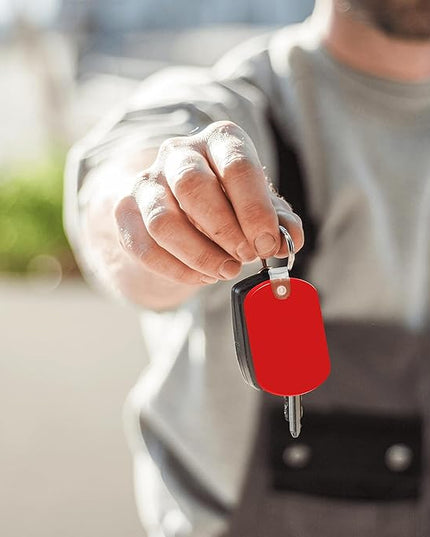 DISCOUNT PROMOS Tag Soft Plastic Keychains - 10 pack - Small Key Tag Chain For Staying Organized - Rubber Key Ring Keychain – Red