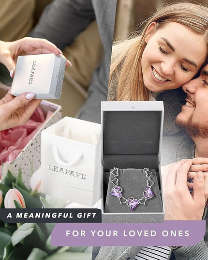 Leafael Infinity Love Heart Link Bracelets, Birthstone or Healing Stone Crystal Bracelet for Women, Silver Tone Jewelry Gifts for Her, 7-inch Chain and 2-inch Extender