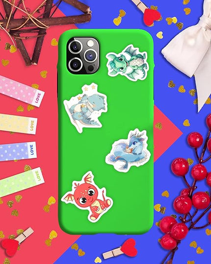 BulbaCraft 100Pcs Cute Dragon Stickers for Water Bottle and Laptop - Cute Dragon Party Supplies & Decorations, Waterproof Vinyl Decals, Fantasy and Fun Stickers, Gifts for Women & Men